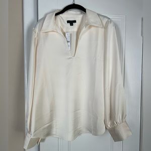 J Crew NWT Ivory colored split neck popover blouse